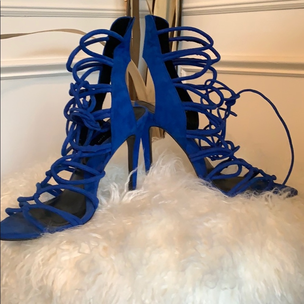 Navy blue tie up heels